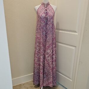 Fox in Gown Floral Halter Pink Purple Maxi Dress One-Size Fits Most